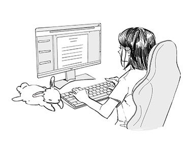 Boceto de la autora escribiendo en su escritorio